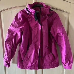 COLUMBIA MAGENTA GRAY RAIN JACKET WITH HOOD